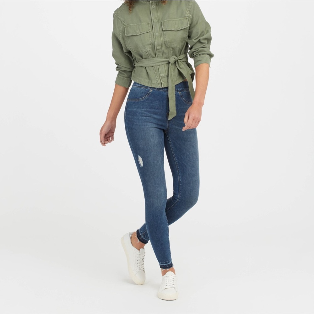 SPANX Distressed Ankle Raw Hem Skinny Jeans